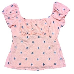 Torrid Plus 1 1X 14 16 Pink Blue Vintage Slub Jersey Peasant Top Shirt Boho